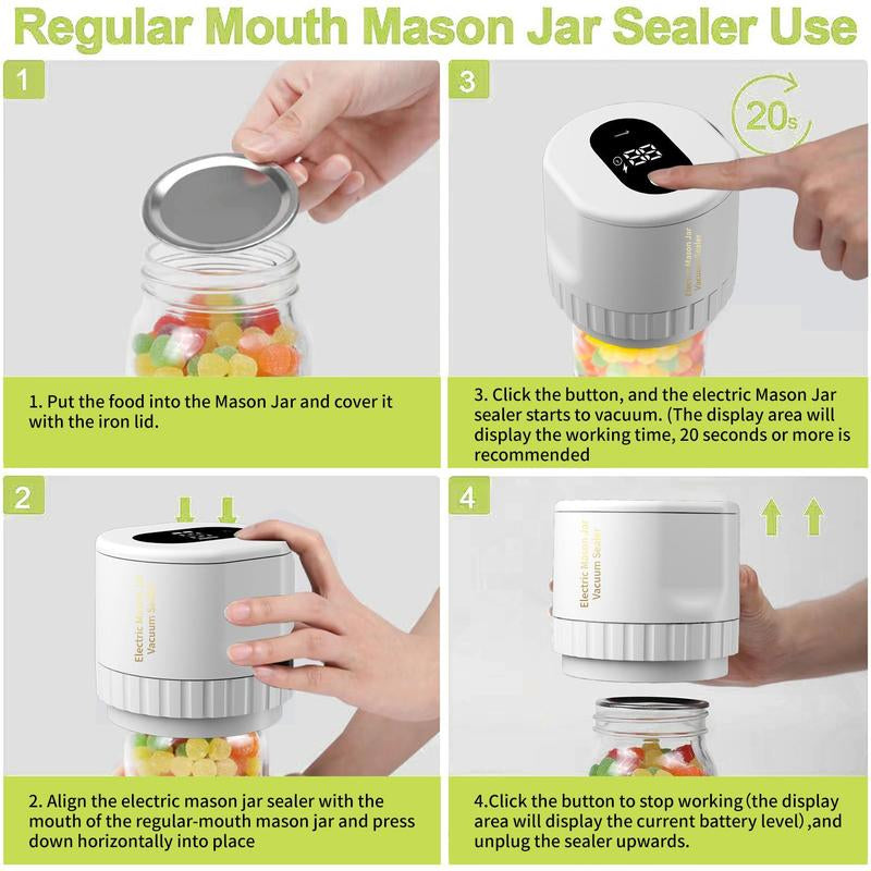 Automatic Jar Vacuum Sealer, Kitchen Appliances for New Home, Kitchen Gadgets, Batteries Required Electric Vacuum Sealer for Mason Jar, Household Jar Vacuum Sealing Machine with Digital Display for Food Storage, Summer Essentials, Small Kitchen Gadgets