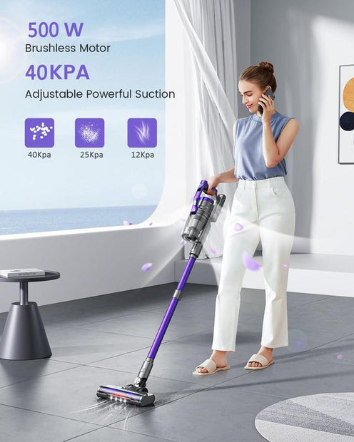 Cordless Vacuum Cleaner, 500W 40Kpa Stick Vacuum Cleaner, OLCD Color Screen Display, Multi-Cone Filtration, Handheld Vacuum for Hardwood Floors, Carpets, Pet Hair, S14 Stick Vacuum