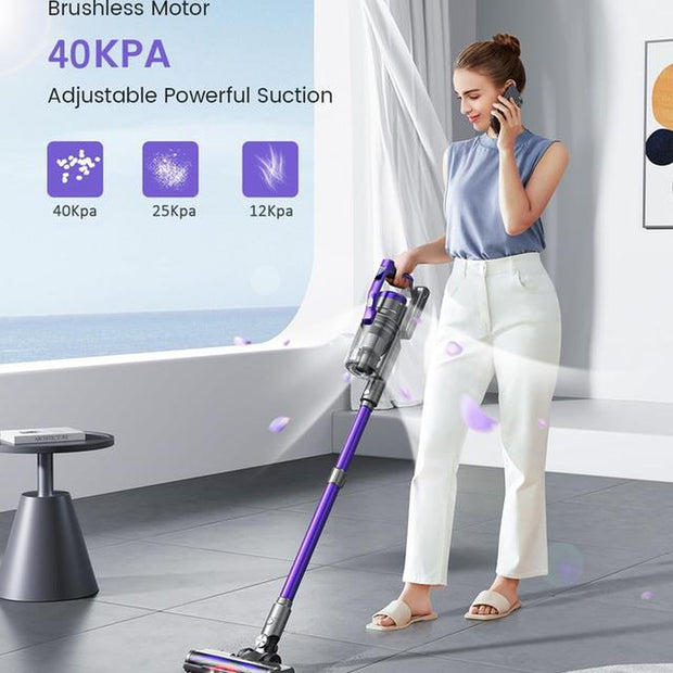 Cordless Vacuum Cleaner, 500W 40Kpa Stick Vacuum Cleaner, OLCD Color Screen Display, Multi-Cone Filtration, Handheld Vacuum for Hardwood Floors, Carpets, Pet Hair, S14 Stick Vacuum