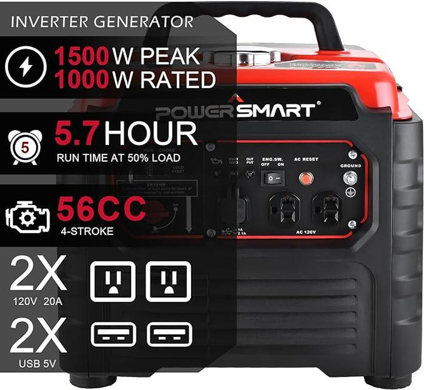 Powersmart 1500-Watt Gas Powered Portable Inverter Generator, Super Quiet, Ultra-Light Small Generator for Camping Outdoor,Fishing, Parallel Capable, CARB Compliant,Portable,Weather Resistant Emergency Power, Fall Deals for You Campaign, Hurricane (PS55)