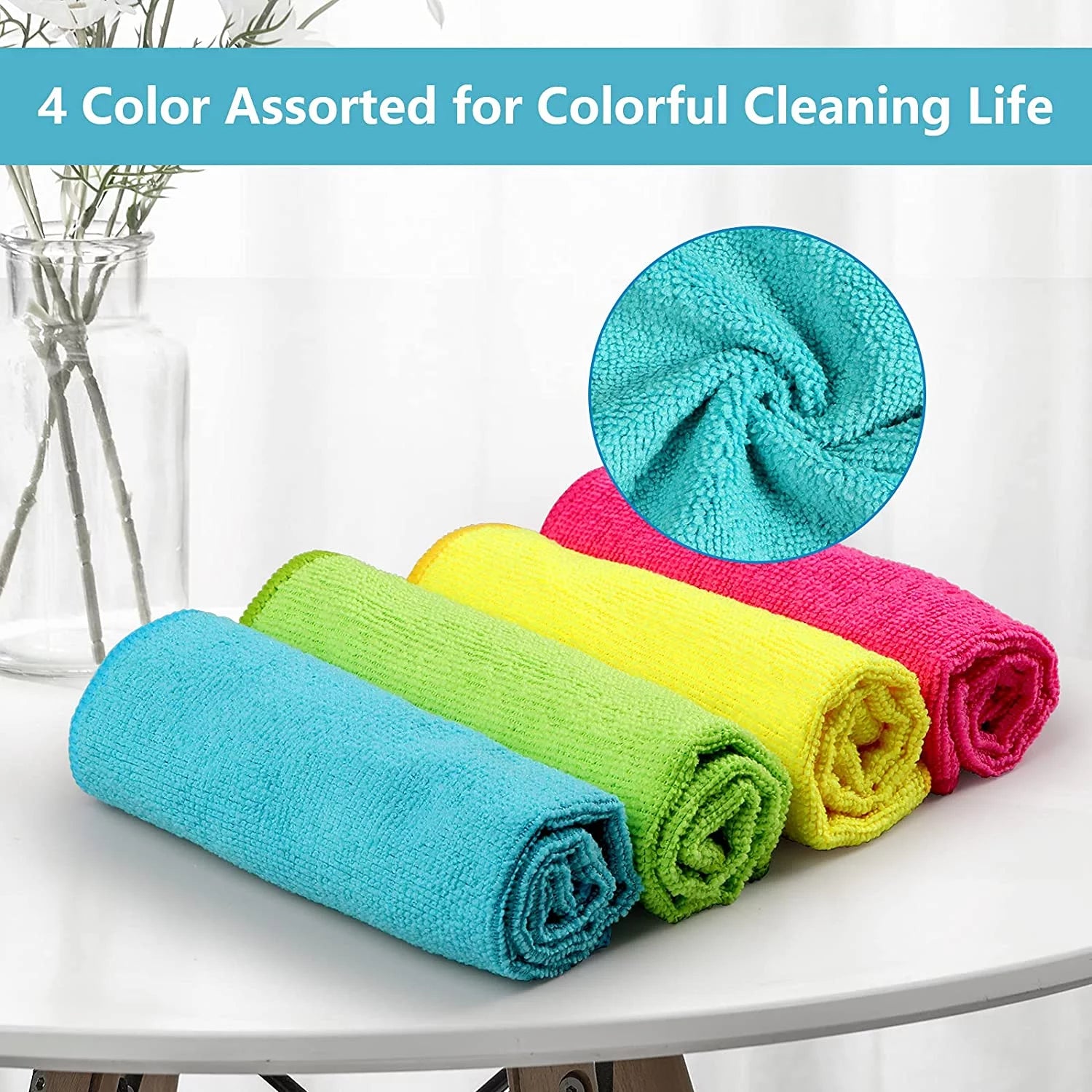 Microfiber Cleaning Cloth,12 Pack Cleaning Rag,Cleaning Towels with 4 Color Assorted,12