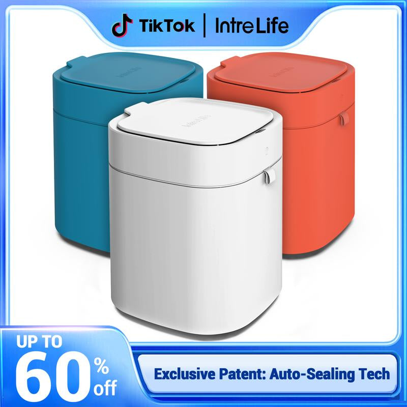 Intrelife Smart Sensor Wastebasket for Living Room Bedroom Kitchen Bathroom 3.5 Gallon Trash Can Self Sealing Auto Refill Smart Bin