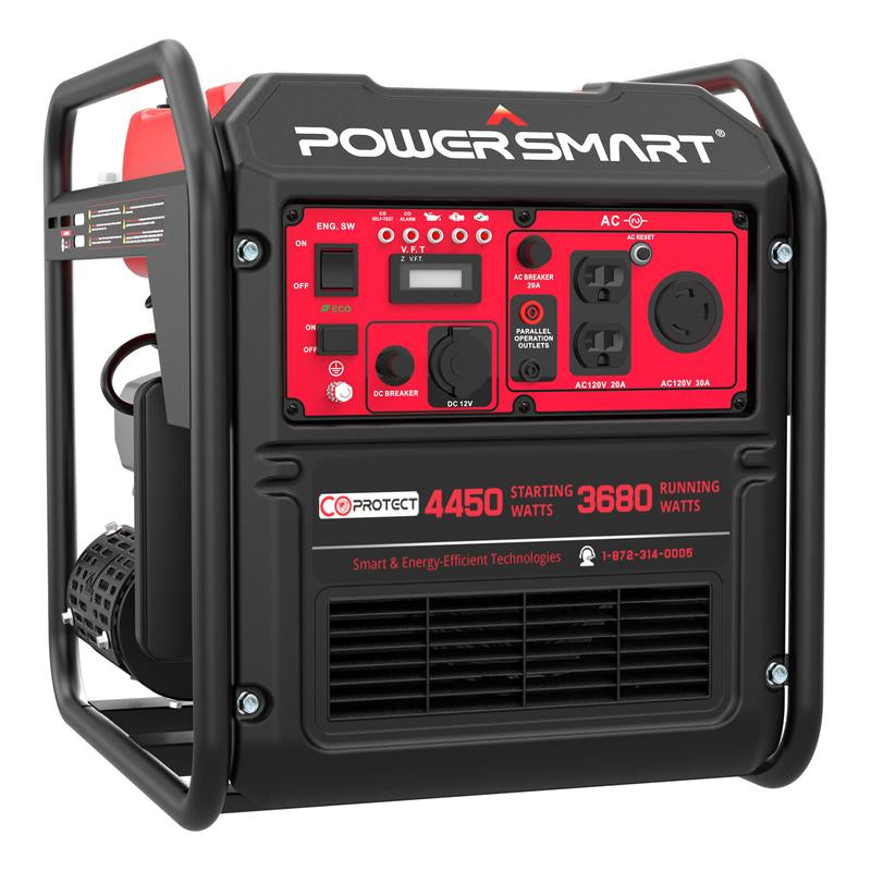 Powersmart 4450-Watt Portable Inverter Generator, Gas Powered, Co-Sensor, Lightweight & Quiet for Home Use, Camping Outdoor, Fishing, EPA Compliant, Powerful Engine, Pure Sine Wave, LED Indicators, RV, Low Oil Shutdown, Hurricane, MB5040C