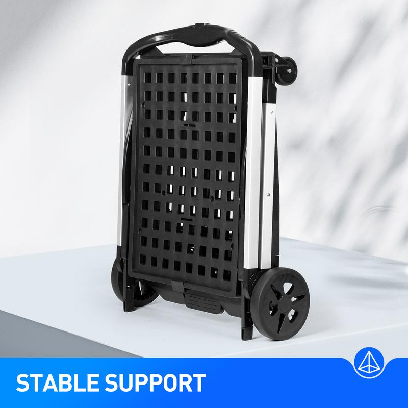 Rengue Multifunctional Folding Cart with Wheels,Two Layers Collapsible Utility Cart for Groceries,Office,Warehouse,Supermarket, Double Layer Foldable Shopping Cart,Collapsible Handcart Heavy Duty