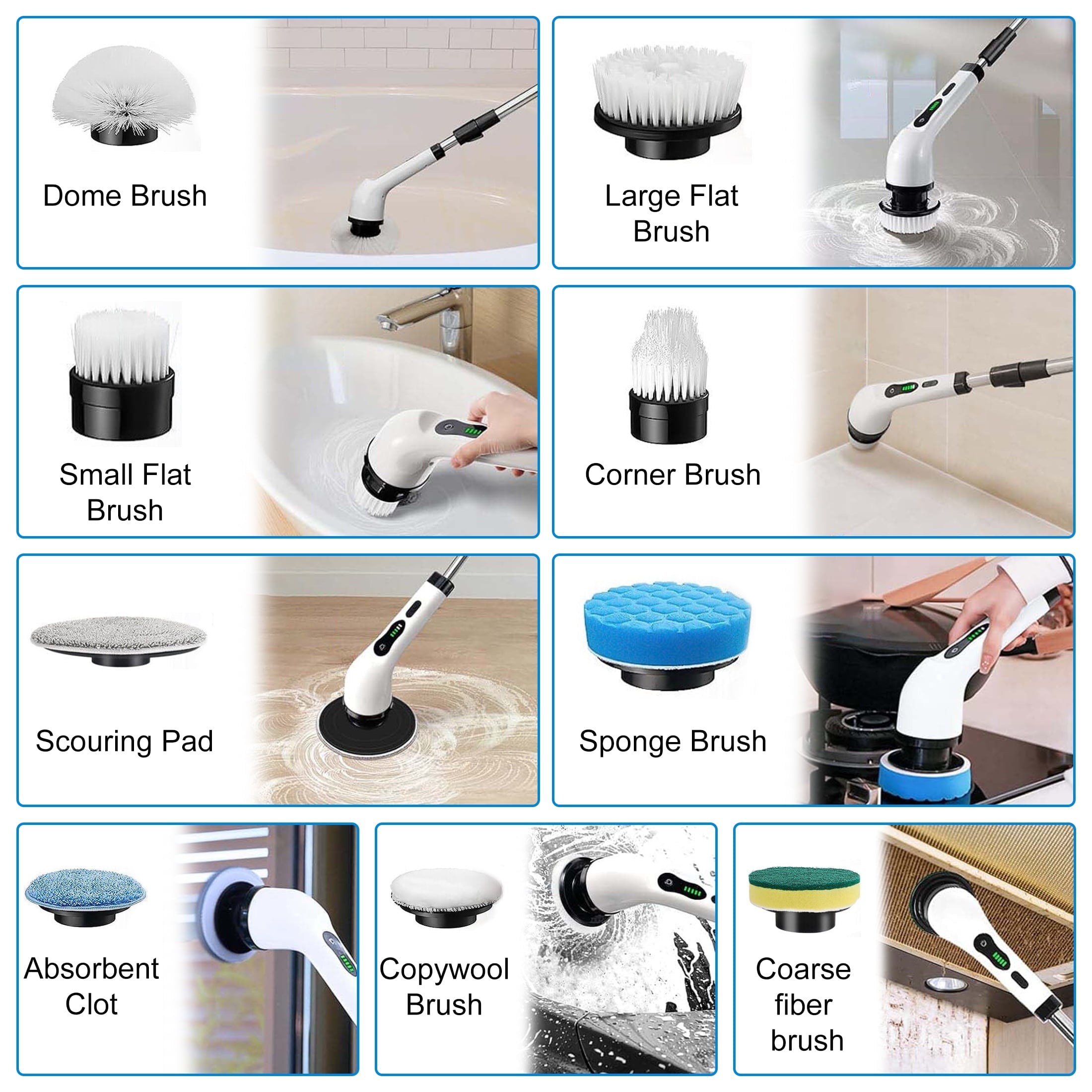 Electric Spin Scrubber, with 9 Brush Heads and Adjustable Handle,Abs Cleaning Brush for Bathroom Floor