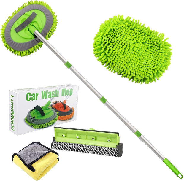 62" Car Wash Mop Kit, Car Wash Brush with Long Handle Stainless Steel Pole, Car Wash Kit Car Detailing Kit Car Wash Mop Mitt Car Cleaning Supplies Kit for RV Cars SUV Trucks and Bus (Green)