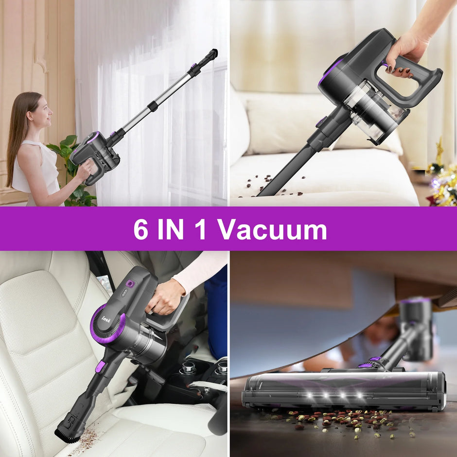 Cordless Vacuum Cleaner, 6 in 1 Ultra-Lightweight Stick Vacuum, Powerful Stick Vacuum for Hard Floor Carpet Pet Hair Home, N370