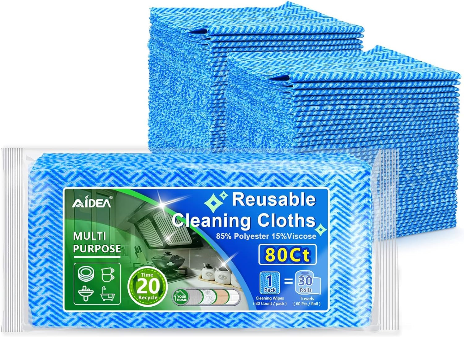 Cleaning Wipes, Multi-Purpose Towel Reusable Cleaning Cloths-80Ct(1 Pack), Domestic Cleaning Wipes, Cleaning Towels, Dish Cloths-(12''X24'')