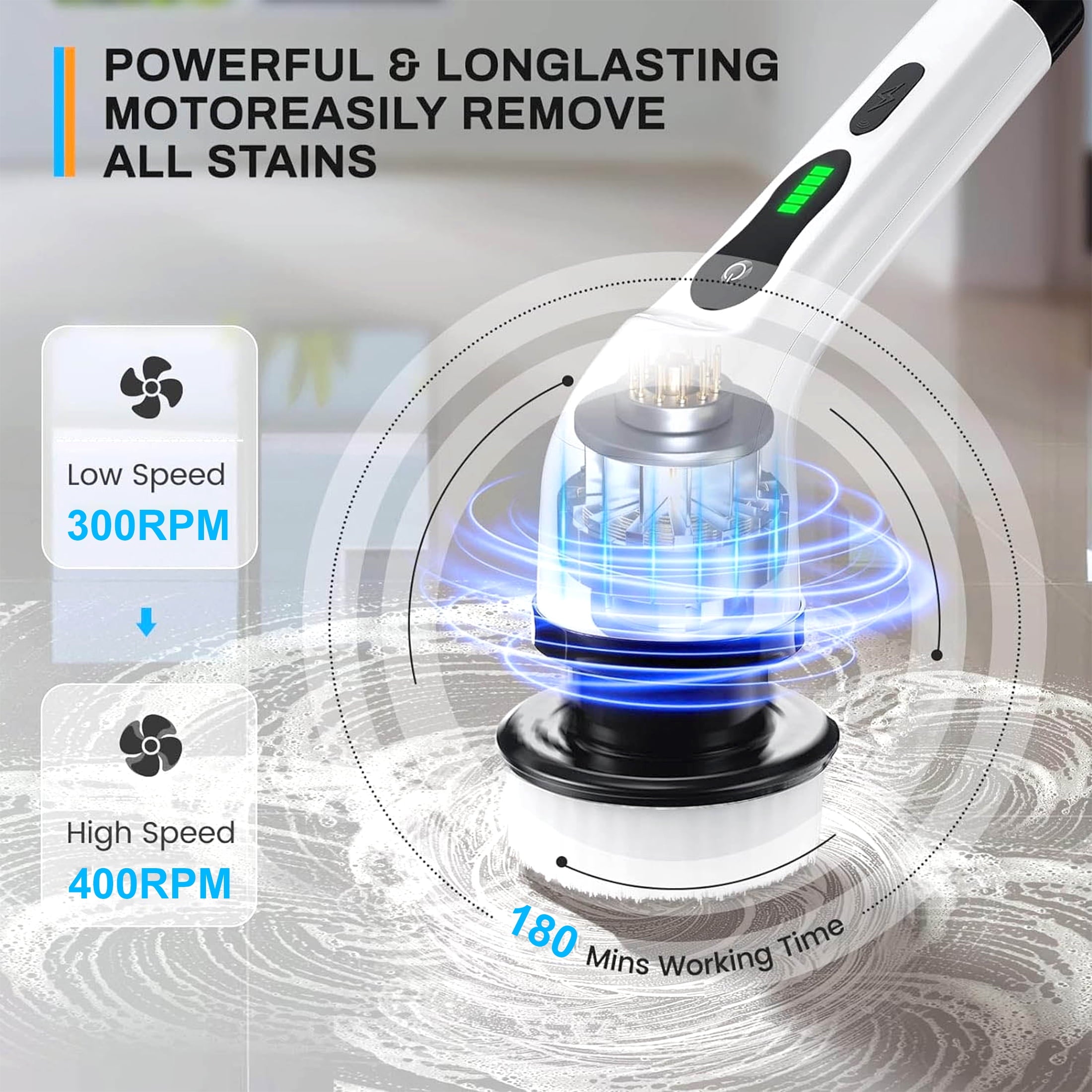 Electric Spin Scrubber, with 9 Brush Heads and Adjustable Handle,Abs Cleaning Brush for Bathroom Floor