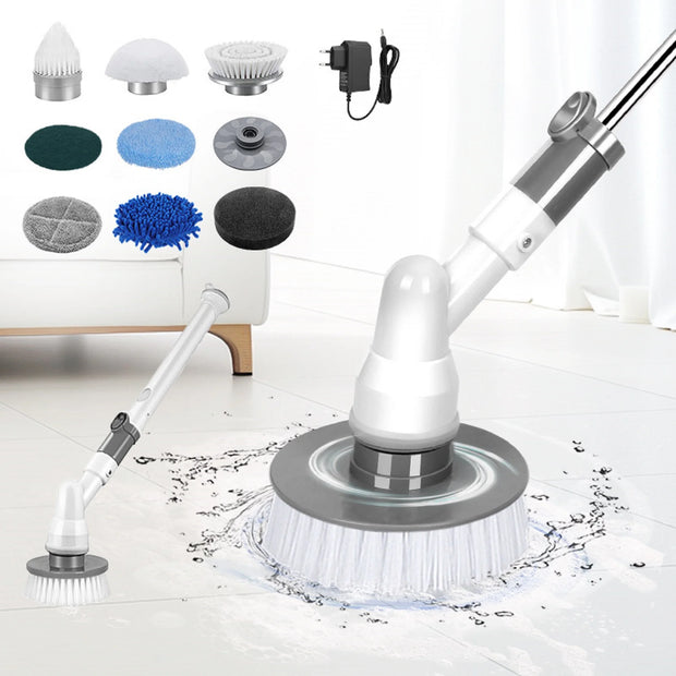 Electric Spin Scrubber,Cordless Cleaning Brush with 8 Heads and Extension Handle Power Shower Scrubber for Bathroom Kitchen Tile Floor