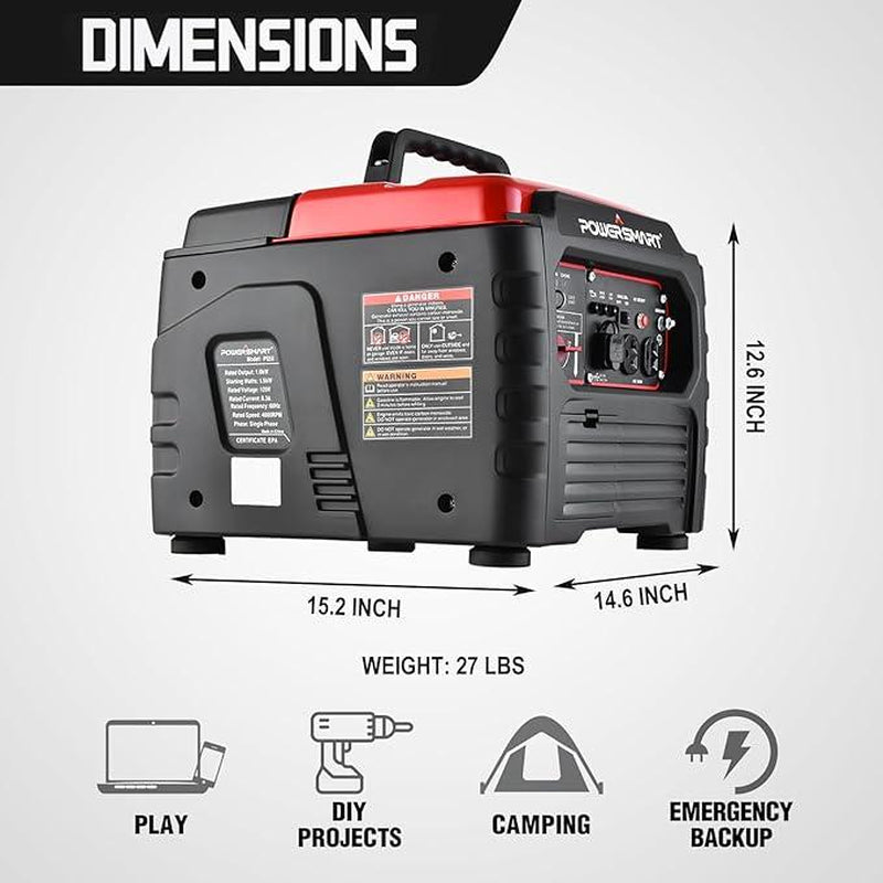 Powersmart 1500-Watt Gas Powered Portable Inverter Generator, Super Quiet, Ultra-Light Small Generator for Camping Outdoor,Fishing, Parallel Capable, CARB Compliant,Portable,Weather Resistant Emergency Power, Fall Deals for You Campaign, Hurricane (PS55)