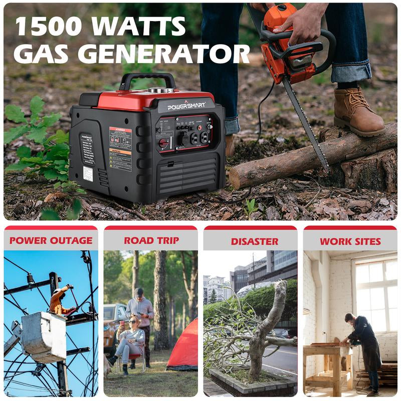 Powersmart 1500-Watt Gas Powered Portable Inverter Generator, Super Quiet, Ultra-Light Small Generator for Camping Outdoor,Fishing, Parallel Capable, CARB Compliant,Portable,Weather Resistant Emergency Power, Fall Deals for You Campaign, Hurricane (PS55)