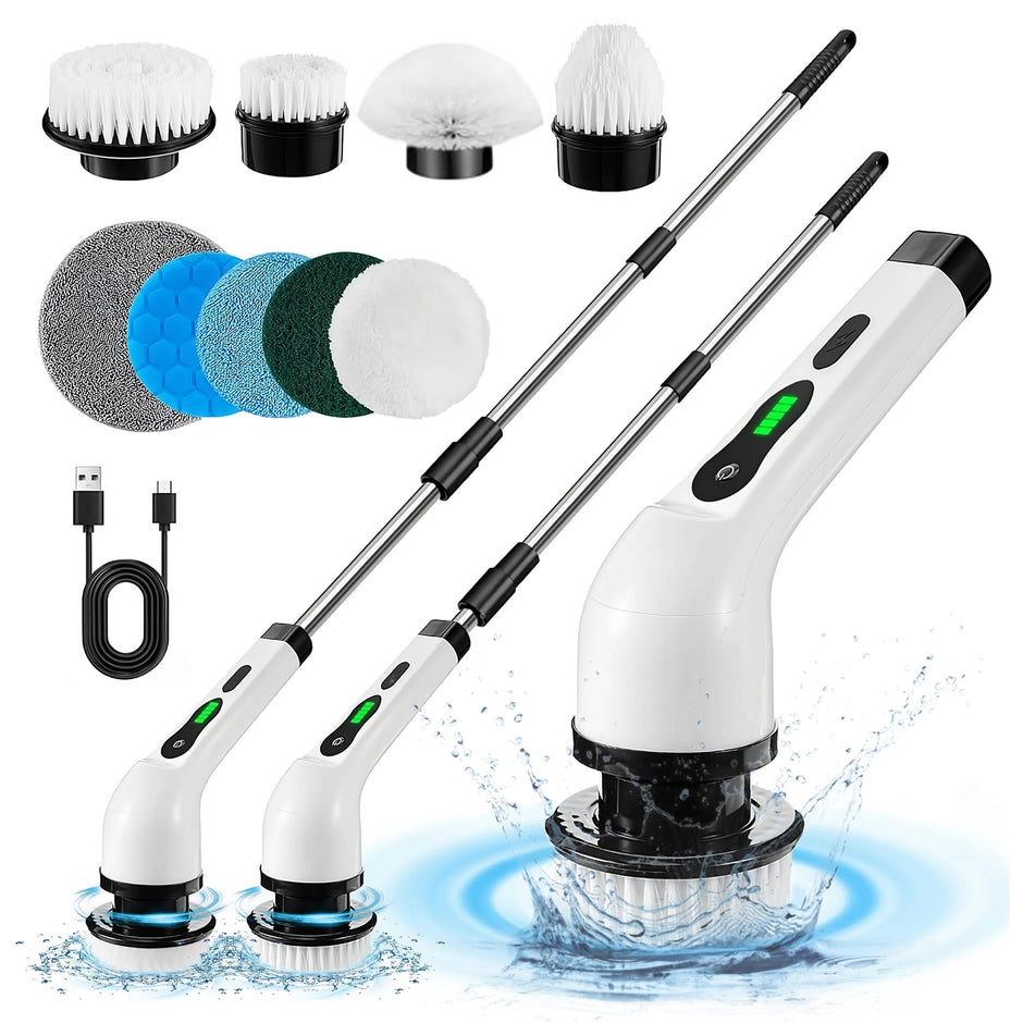 Electric Spin Scrubber, with 9 Brush Heads and Adjustable Handle,Abs Cleaning Brush for Bathroom Floor