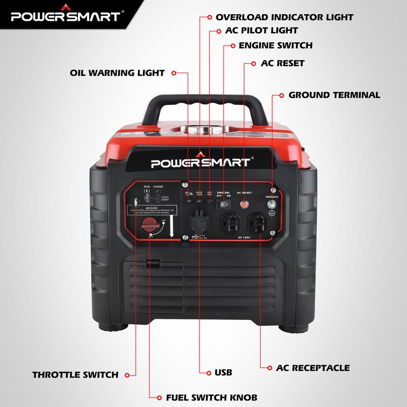 Powersmart 1500-Watt Gas Powered Portable Inverter Generator, Super Quiet, Ultra-Light Small Generator for Camping Outdoor,Fishing, Parallel Capable, CARB Compliant,Portable,Weather Resistant Emergency Power, Fall Deals for You Campaign, Hurricane (PS55)