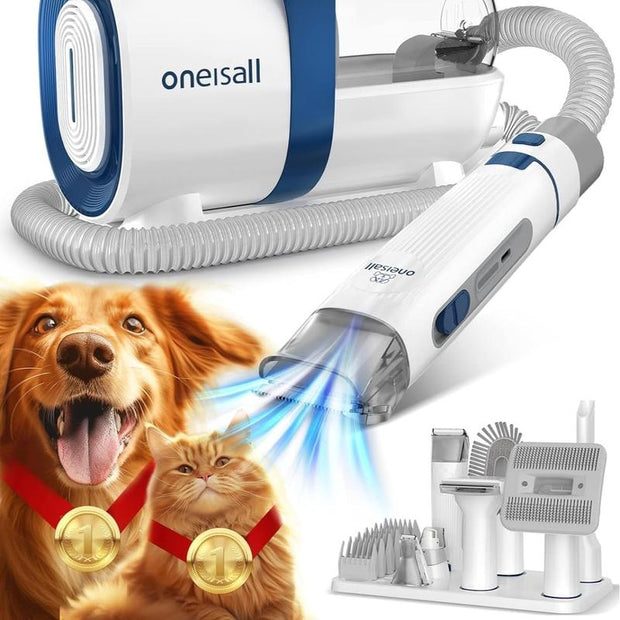 Oneisall LM2 Dog Hair Vacuum & Dog Grooming Kit, Pet Grooming Vacuum with Pet Clipper Nail Grinder, 1.5L Dust Cup Dog Brush Vacuum with 7 Pet Grooming Tools for Shedding Pet Hair, Home Cleaning