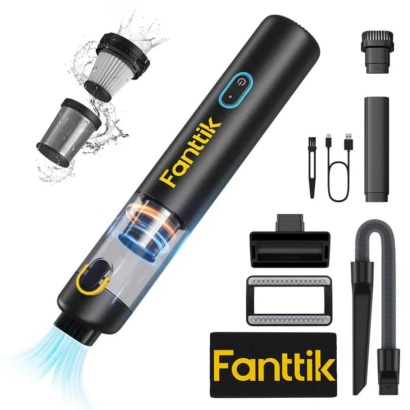 Fanttik Slim V8 Mate/V8 Apex Cordless Car Vacuum High Power, 12000Pa/30Aw, Robustclean Mini Vacuum with Flexible Hose and Pet Brush, 2H Fast Charge, Portable Vacuum for Car Interior Home Cleaning