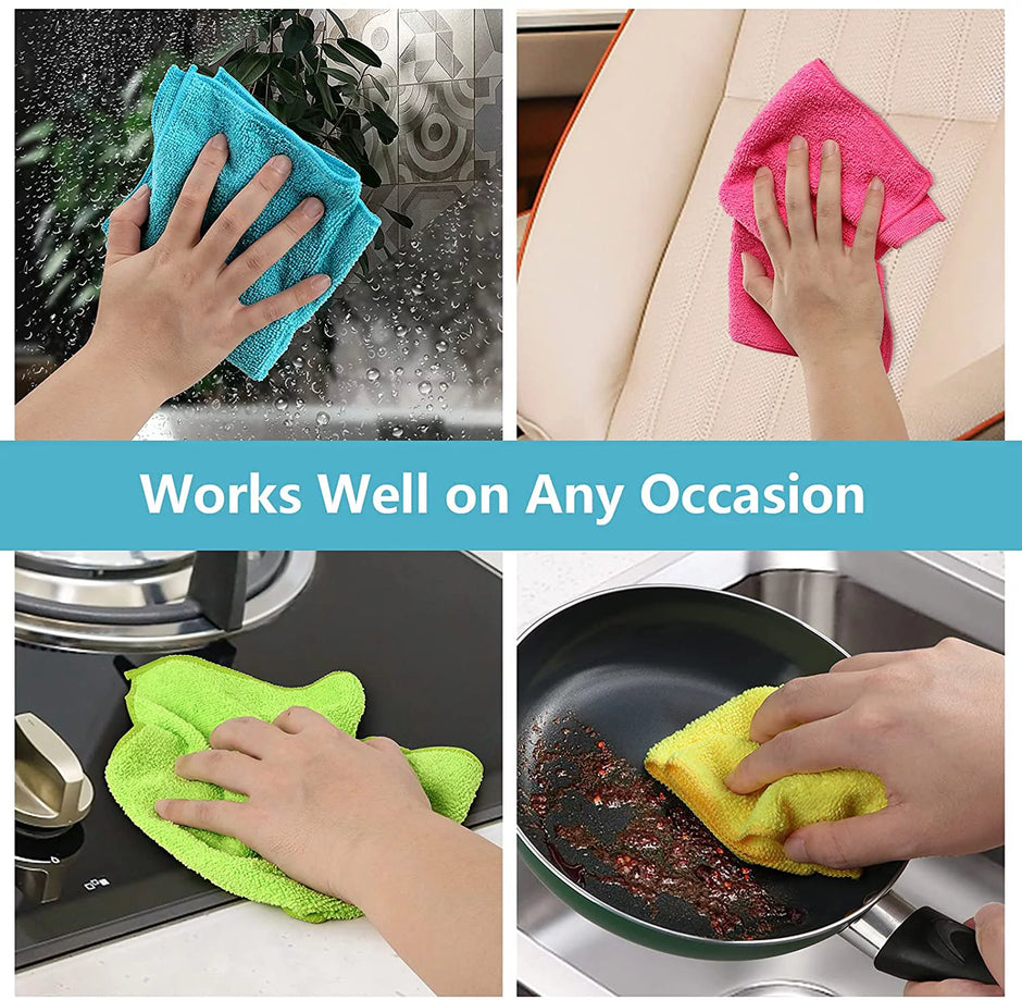 Microfiber Cleaning Cloth,12 Pack Cleaning Rag,Cleaning Towels with 4 Color Assorted,12"X12"(Green/Blue/Yellow/Pink)