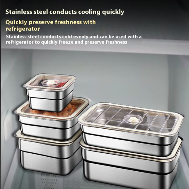 Stainless Steel Square Storage Box Refrigerator Quick-Frozen Storage Box Lunch Box Bento Box Sealed Vacuum Crisper