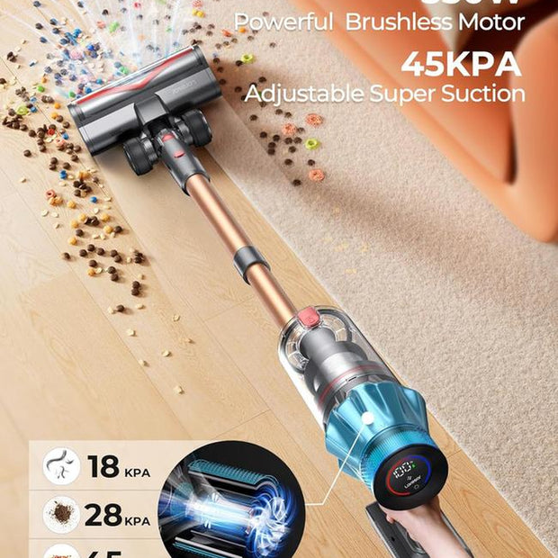 Laresar Cordless Vacuum Cleaner, 550W/45Kpa Stick Vacuum Cleaner with Touch Screen, up to 60Mins Runtime, Anti-Tangle Vacuum Cleaner with Charging Station for Carpet, Hard Floor, Pet Hair, Ultra 7 Vacuum