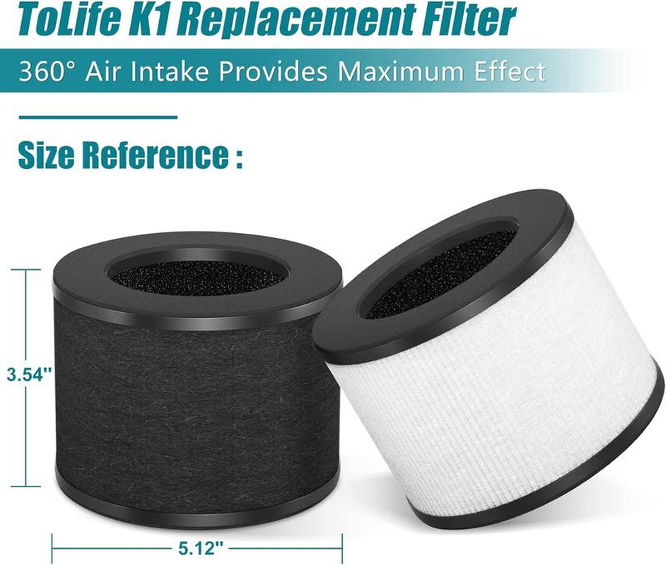 Tolife TZ-K1 Air Purifier Replacement Filter, MK01 MK06 Air Purifiers, 3-In-1 H13 HEPA Filter Replacement for Smoke Pollen Dander, Black