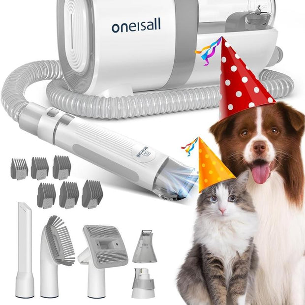 Oneisall LM2 Dog Hair Vacuum & Dog Grooming Kit, Pet Grooming Vacuum with Pet Clipper Nail Grinder, 1.5L Dust Cup Dog Brush Vacuum with 7 Pet Grooming Tools for Shedding Pet Hair, Home Cleaning